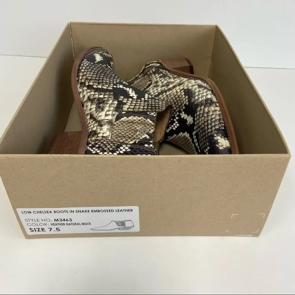 New Madewell Sonia Snake Embossed Chelsea Block Heel Ankle Boots Size 7.5